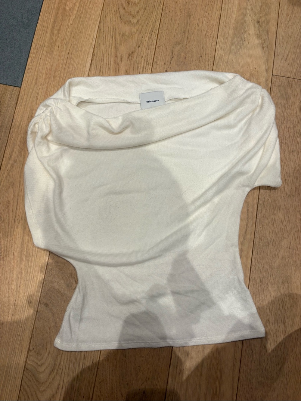 Reformation Iris Cream Off-Shoulder Knit Top